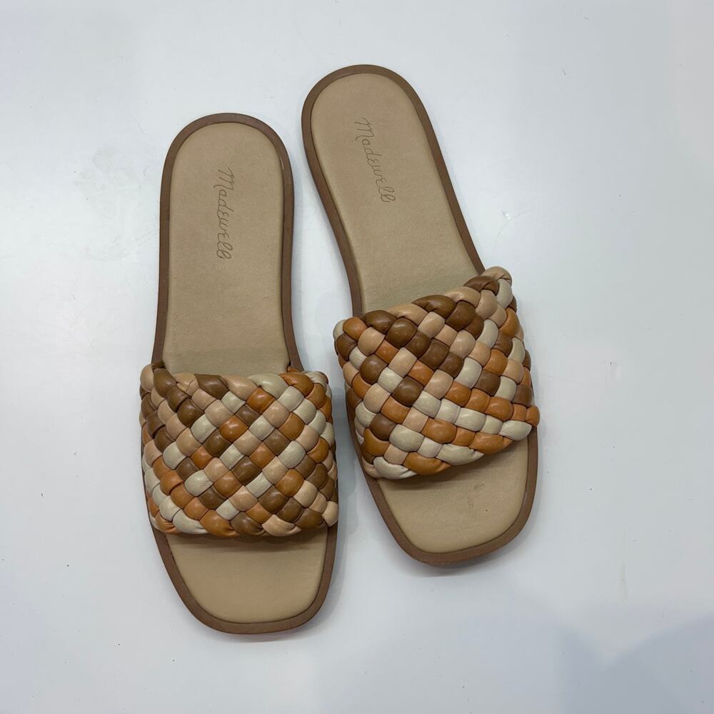 Madewell The Suzi Slide Sandals 9.5 Brown Tan Leather Slip On Neutral Minimalist